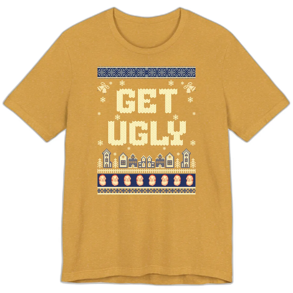 Get Ugly Christmas Sweater Design Premium T-Shirt in Heather Mustard