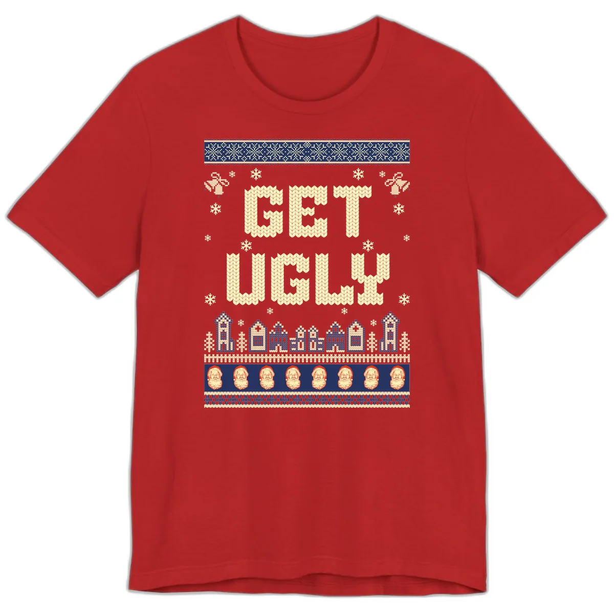 Get Ugly Christmas Sweater Design Premium T-Shirt in Red