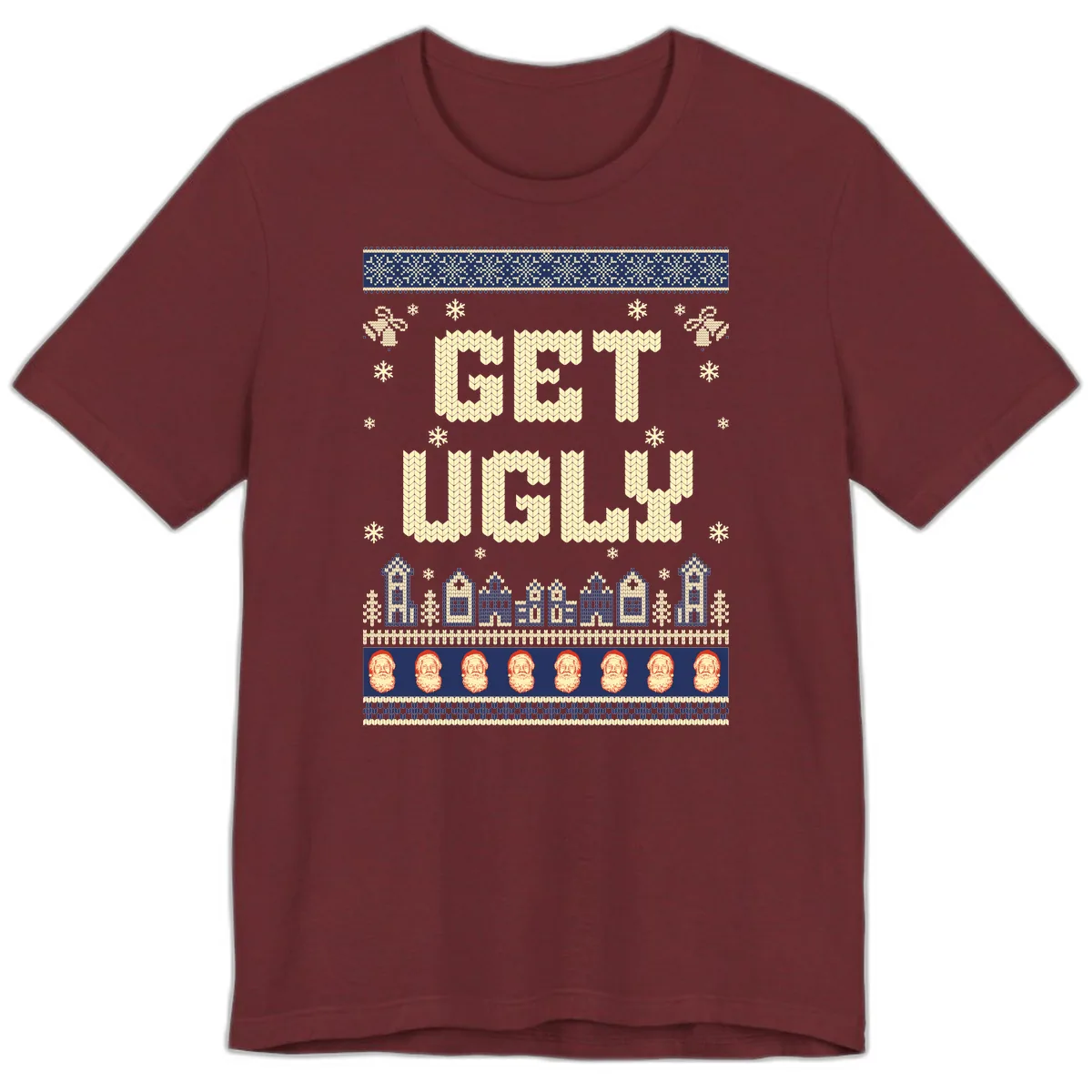 Get Ugly Christmas Sweater Design Premium T-Shirt in Heather Cardinal
