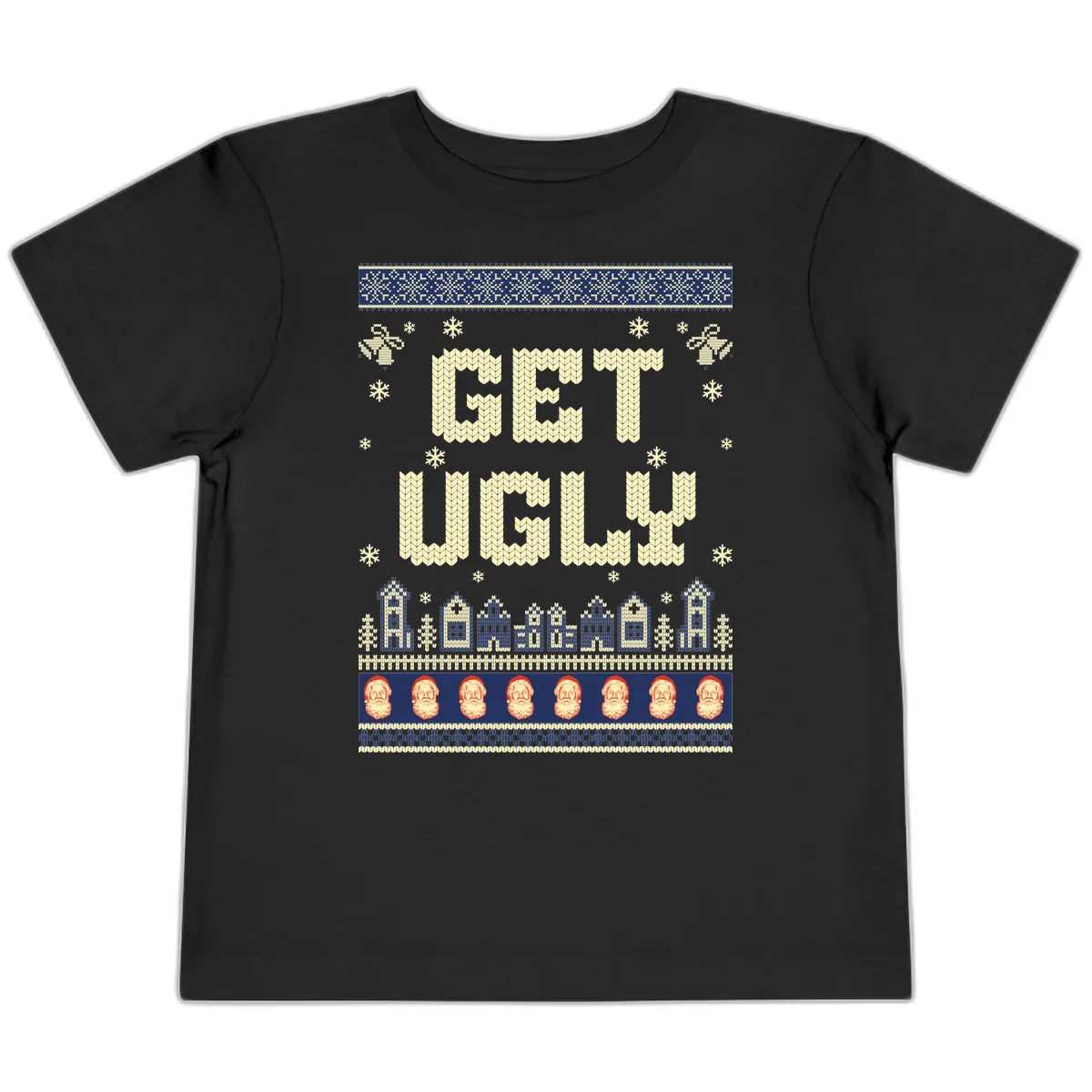 Get Ugly Christmas Sweater Design Toddler T-Shirt in Black