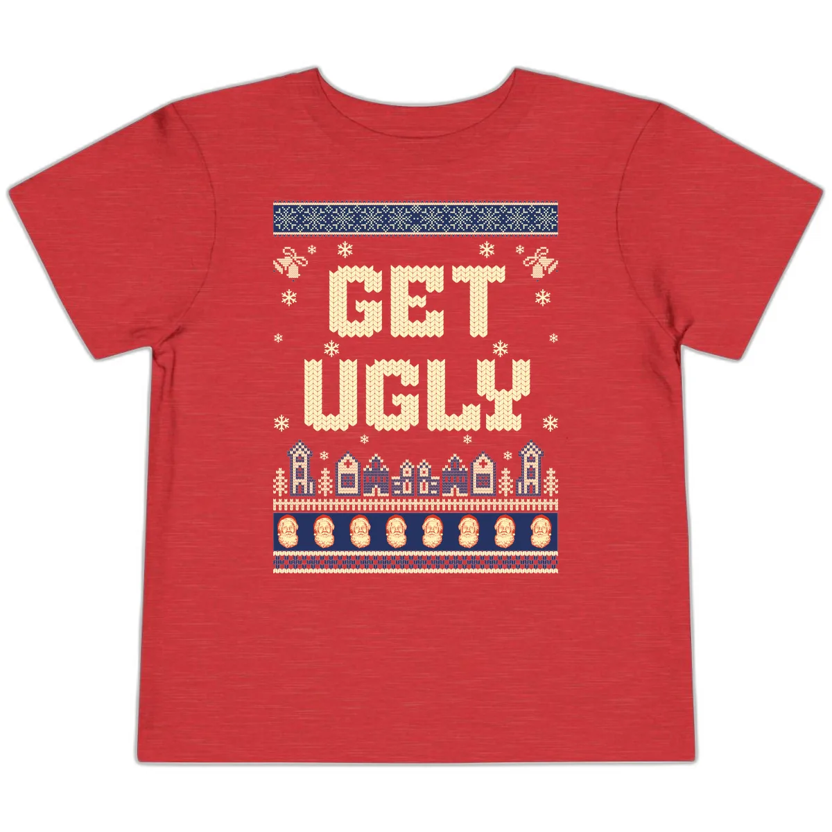 Get Ugly Christmas Sweater Design Toddler T-Shirt in Heather Red