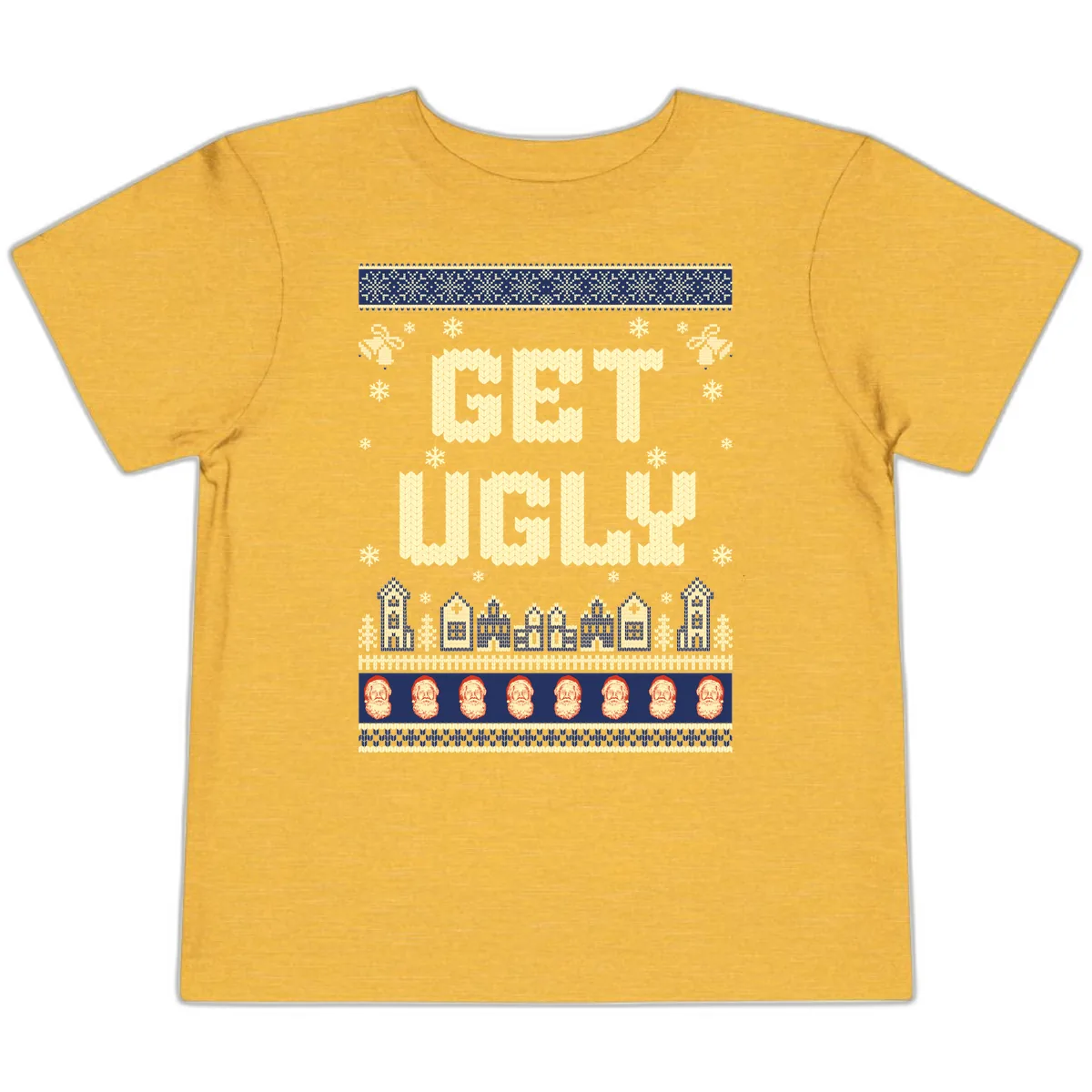 Get Ugly Christmas Sweater Design Toddler T-Shirt in Heather Yellow Gold