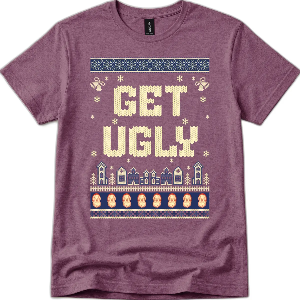 Get Ugly Christmas Sweater Design T-Shirt in Heather Maroon