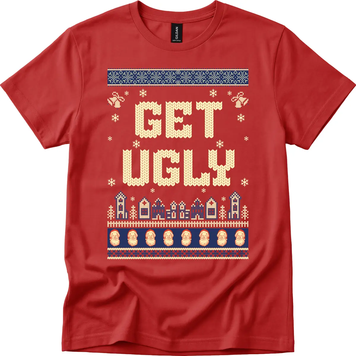 Get Ugly Christmas Sweater Design T-Shirt in Red