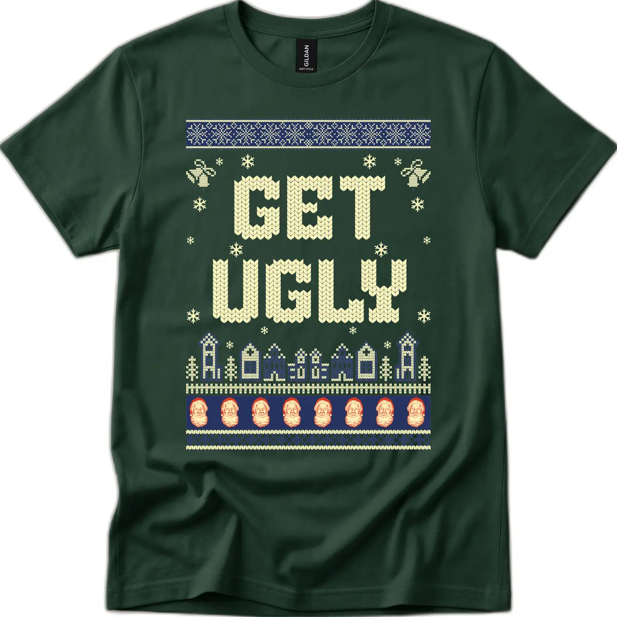 Get Ugly Christmas Sweater Design T-Shirt in Forest Green