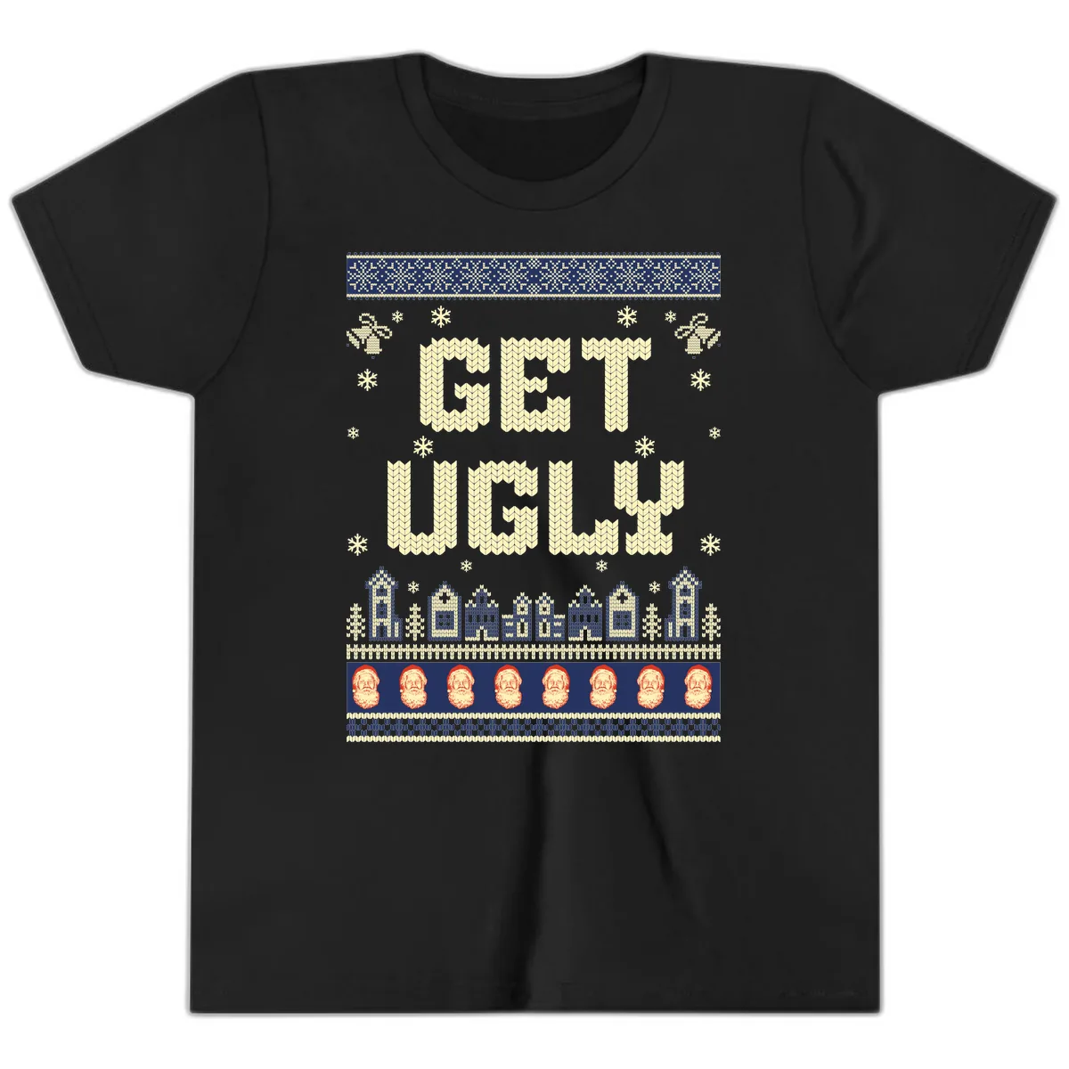 Get Ugly Christmas Sweater Design Youth T-Shirt in Black