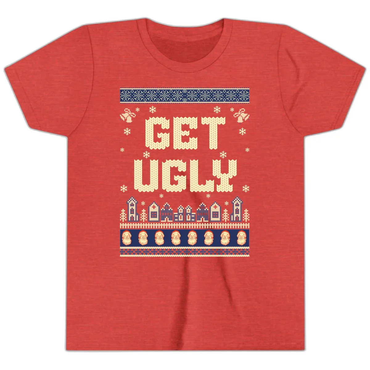 Get Ugly Christmas Sweater Design Youth T-Shirt in Heather Red
