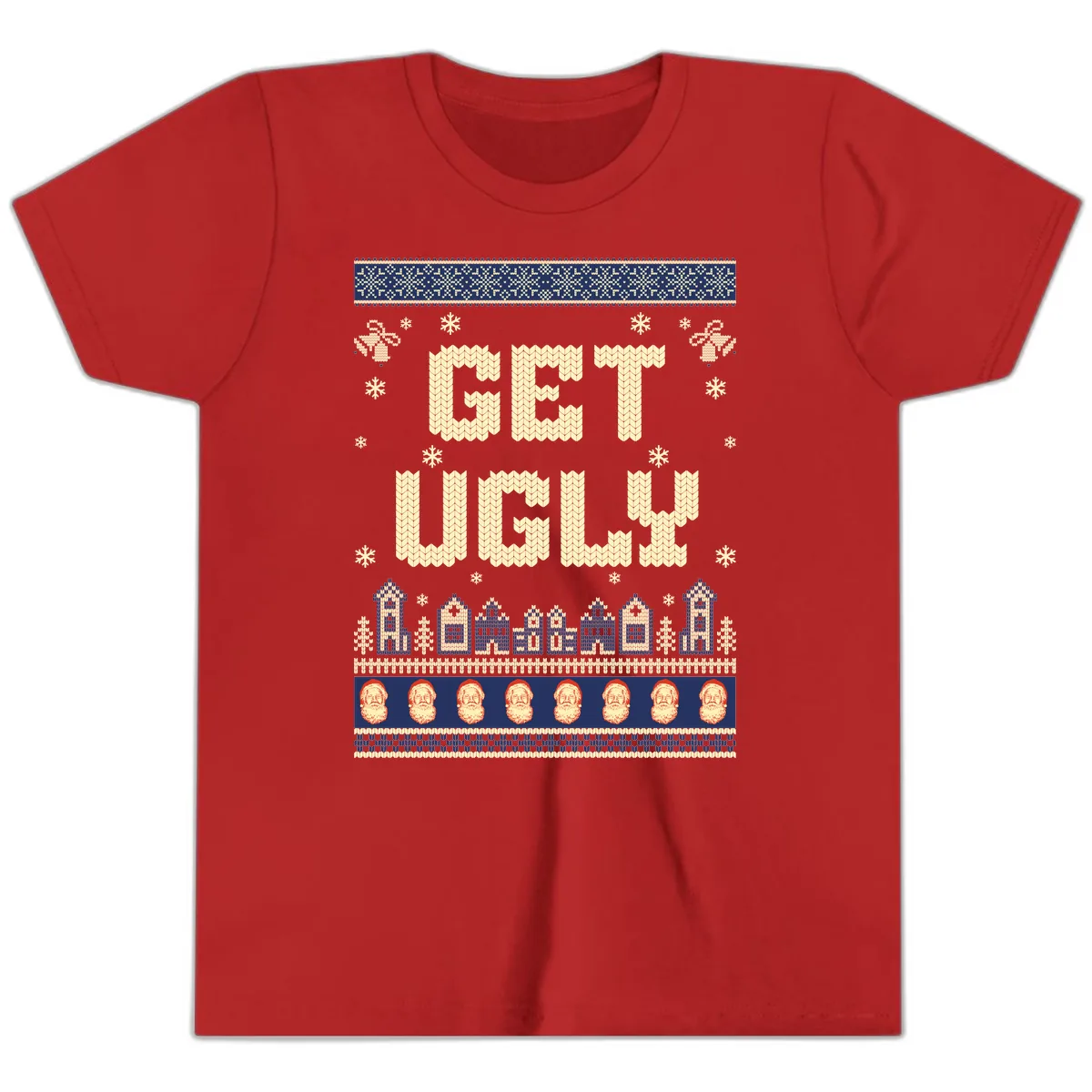 Get Ugly Christmas Sweater Design Youth T-Shirt in Red