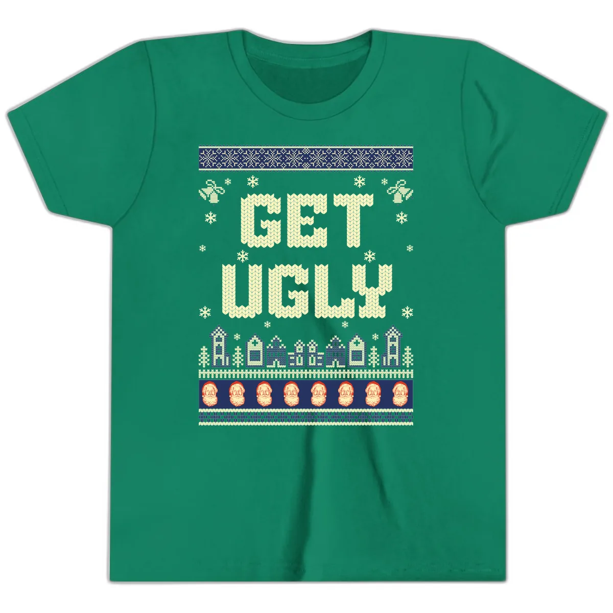 Get Ugly Christmas Sweater Design Youth T-Shirt in Kelly