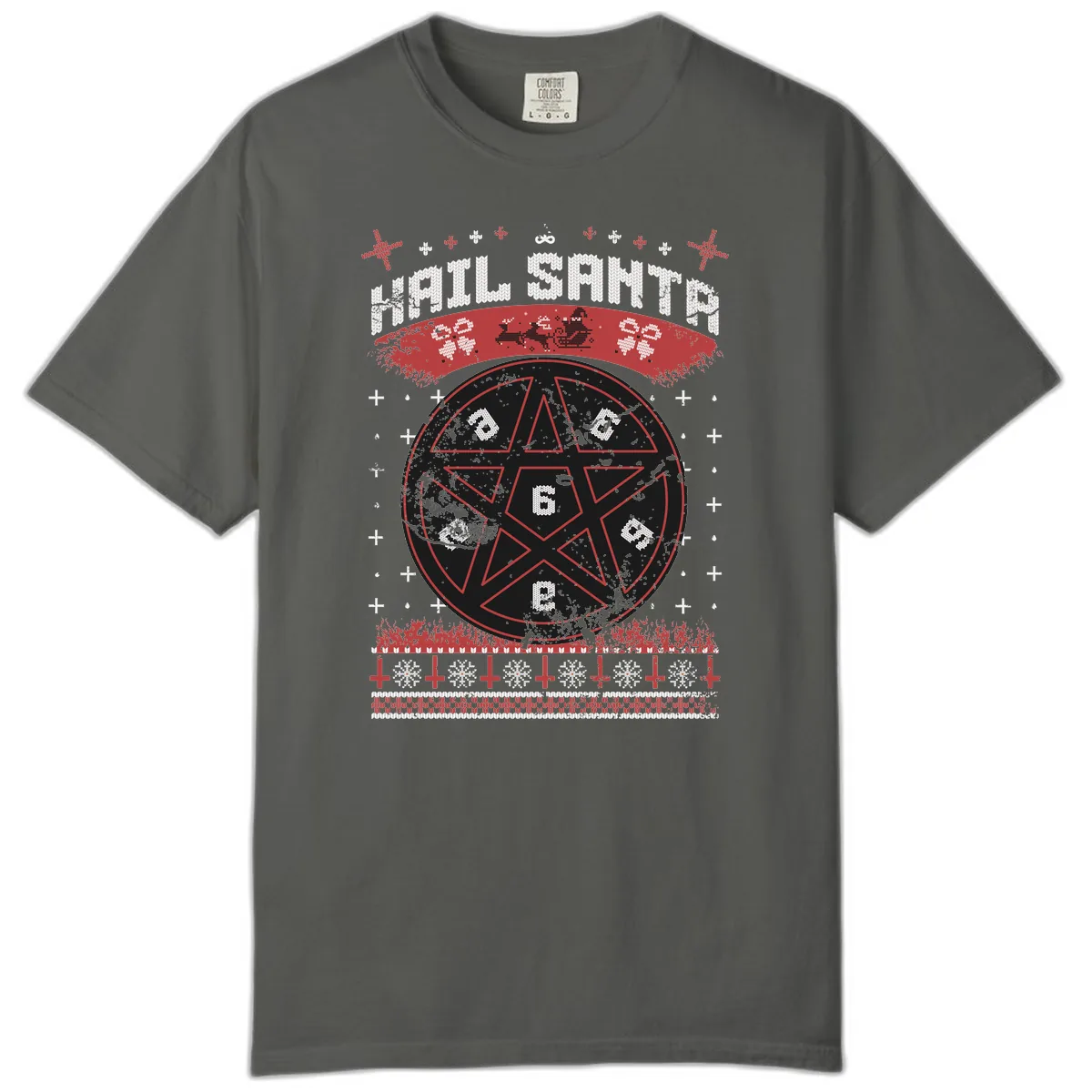 Hail Santa Ugly Christmas Sweater Comfort Color in Pepper