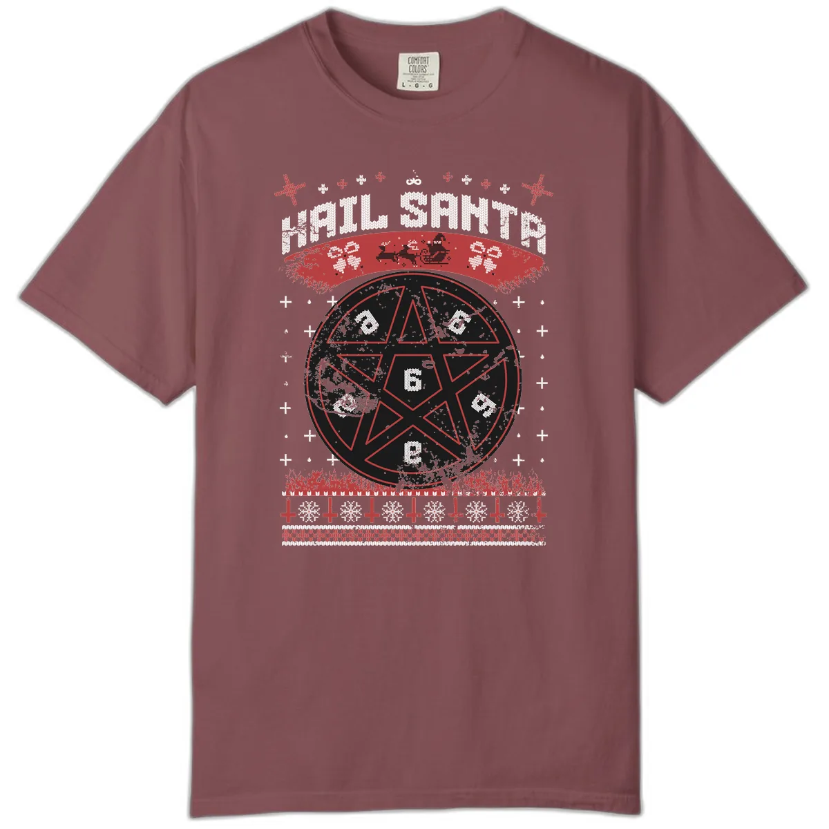 Hail Santa Ugly Christmas Sweater Comfort Color in Brick