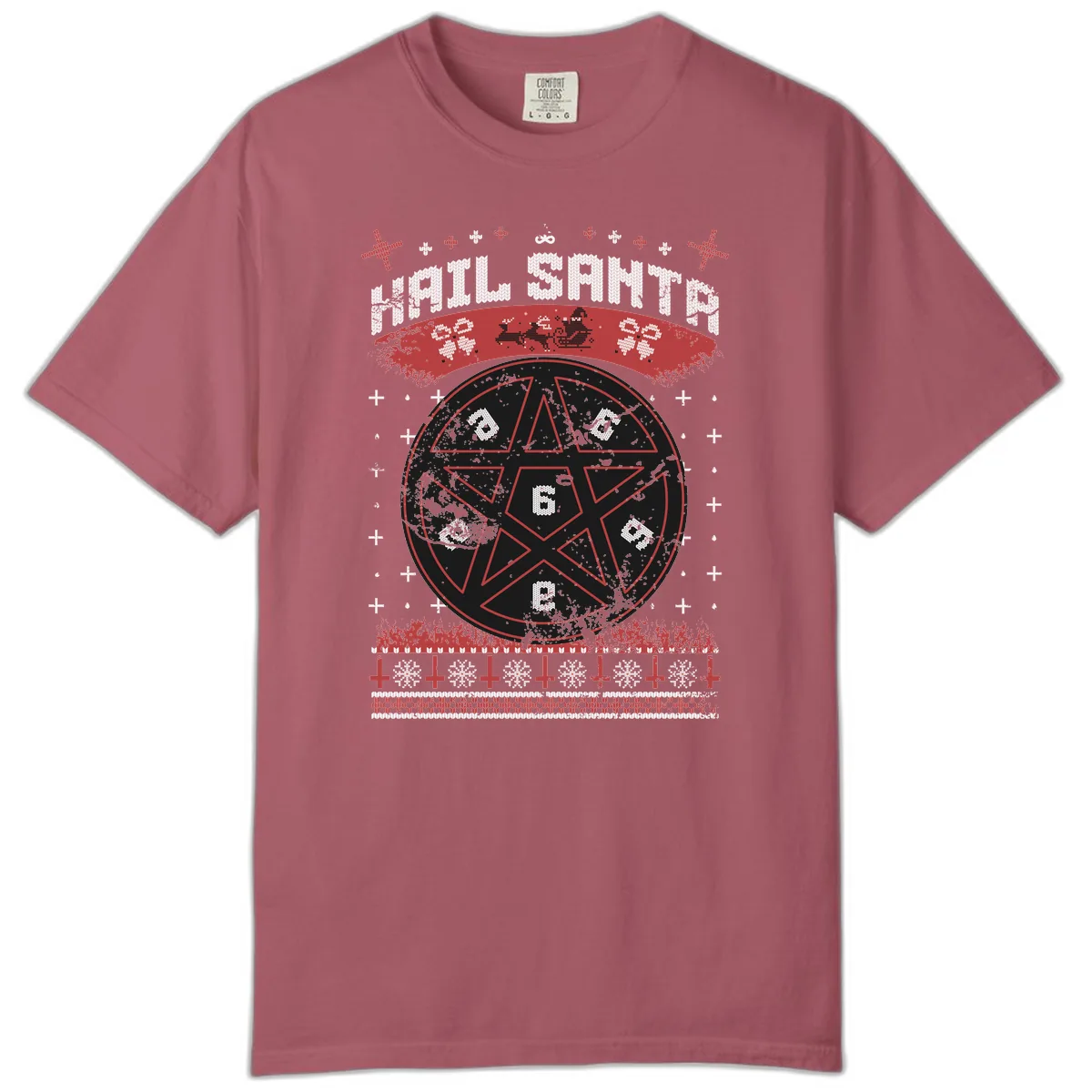 Hail Santa Ugly Christmas Sweater Comfort Color in Crimson