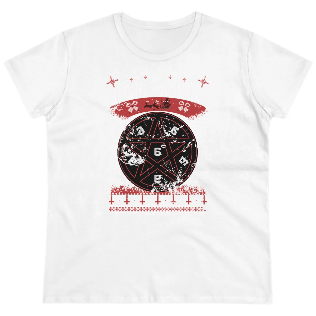 Hail Santa Ugly Christmas Sweater Ladies Tee in White