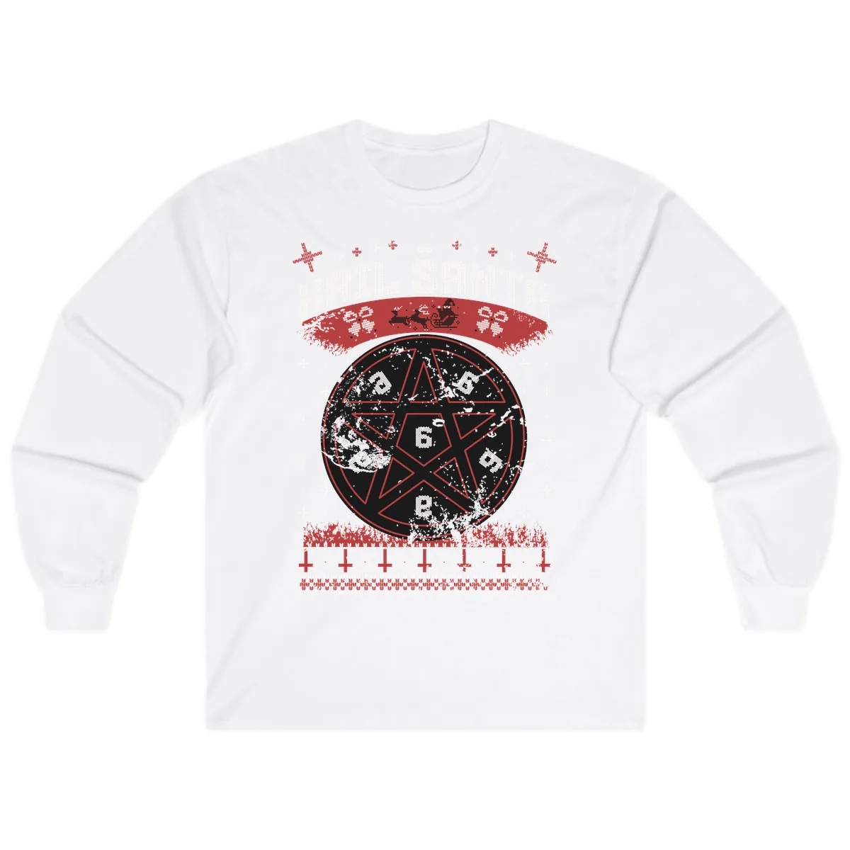 Hail Santa Ugly Christmas Sweater Long Sleeve in White
