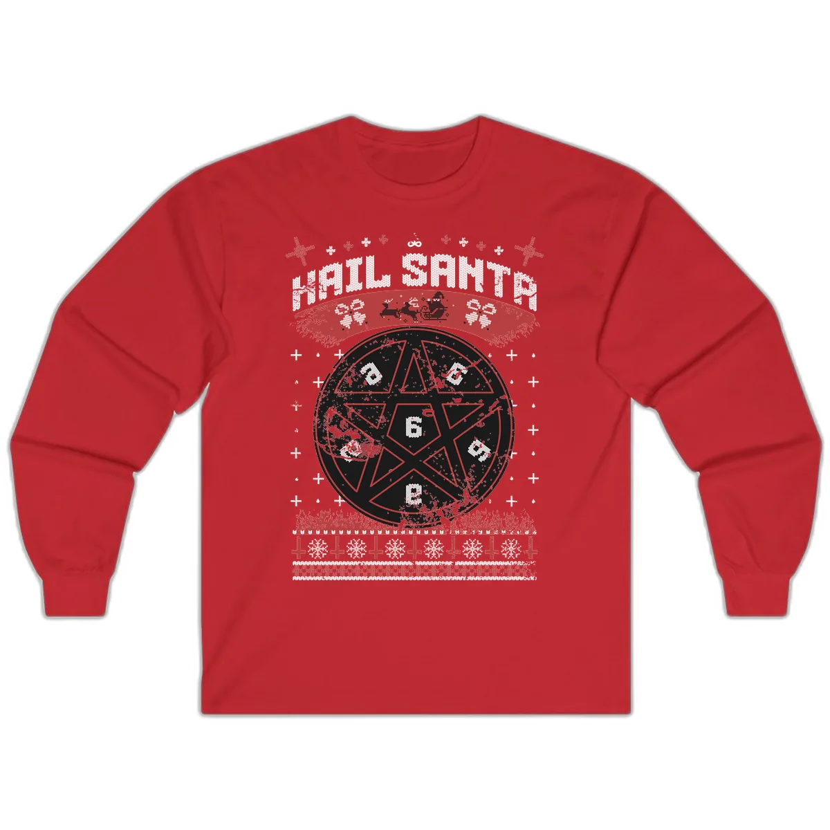 Hail Santa Ugly Christmas Sweater Long Sleeve in Red