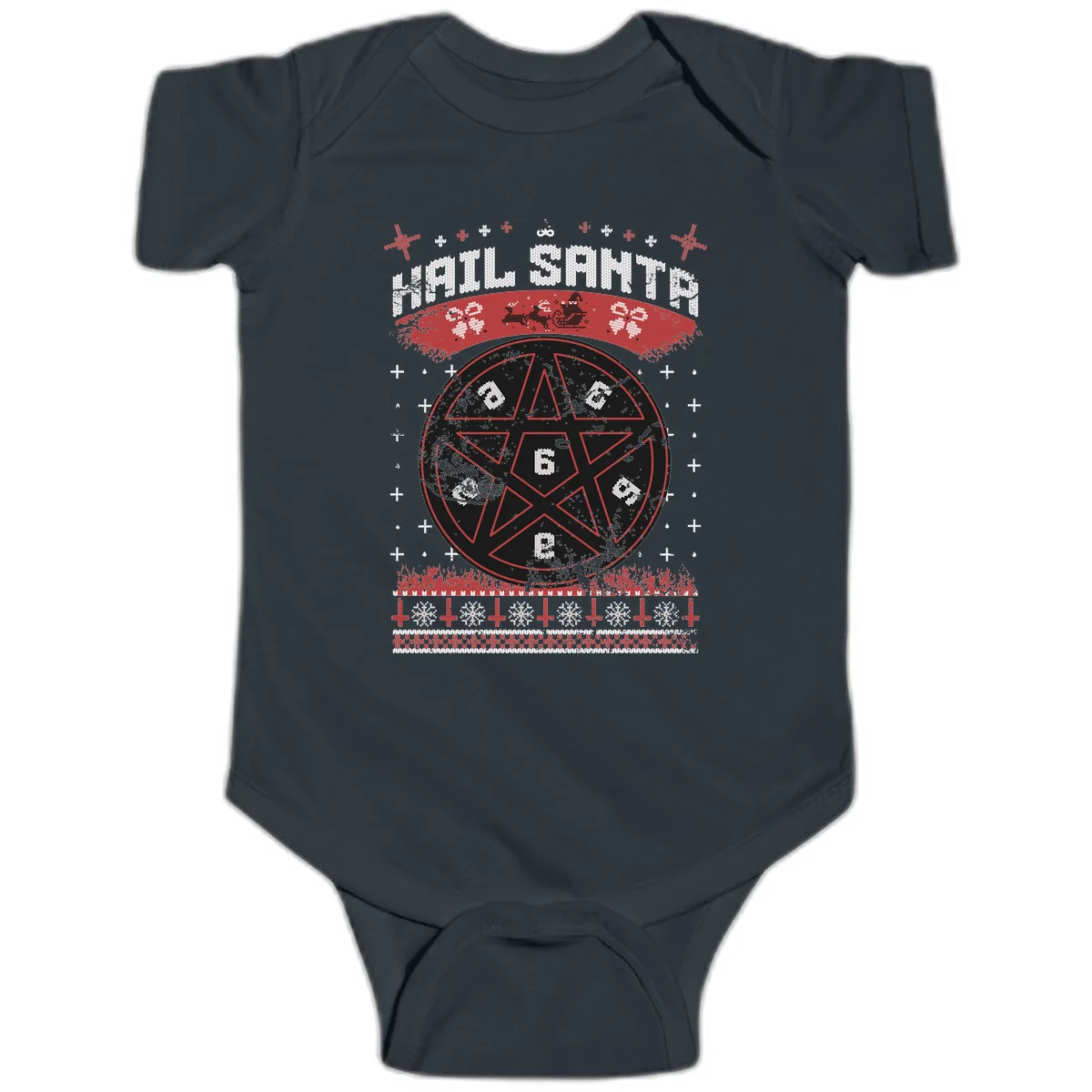 Hail Santa Ugly Christmas Sweater Baby Onesie in Black