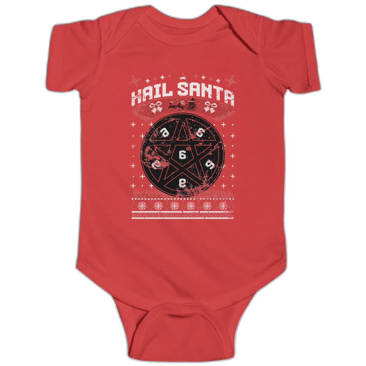 Hail Santa Ugly Christmas Sweater Baby Onesie in Red