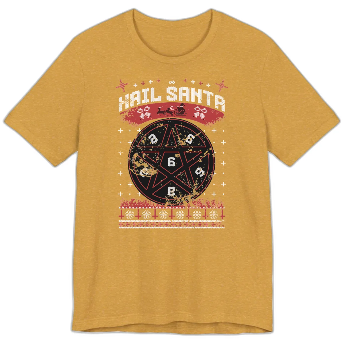Hail Santa Ugly Christmas Sweater Premium T-Shirt in Heather Mustard