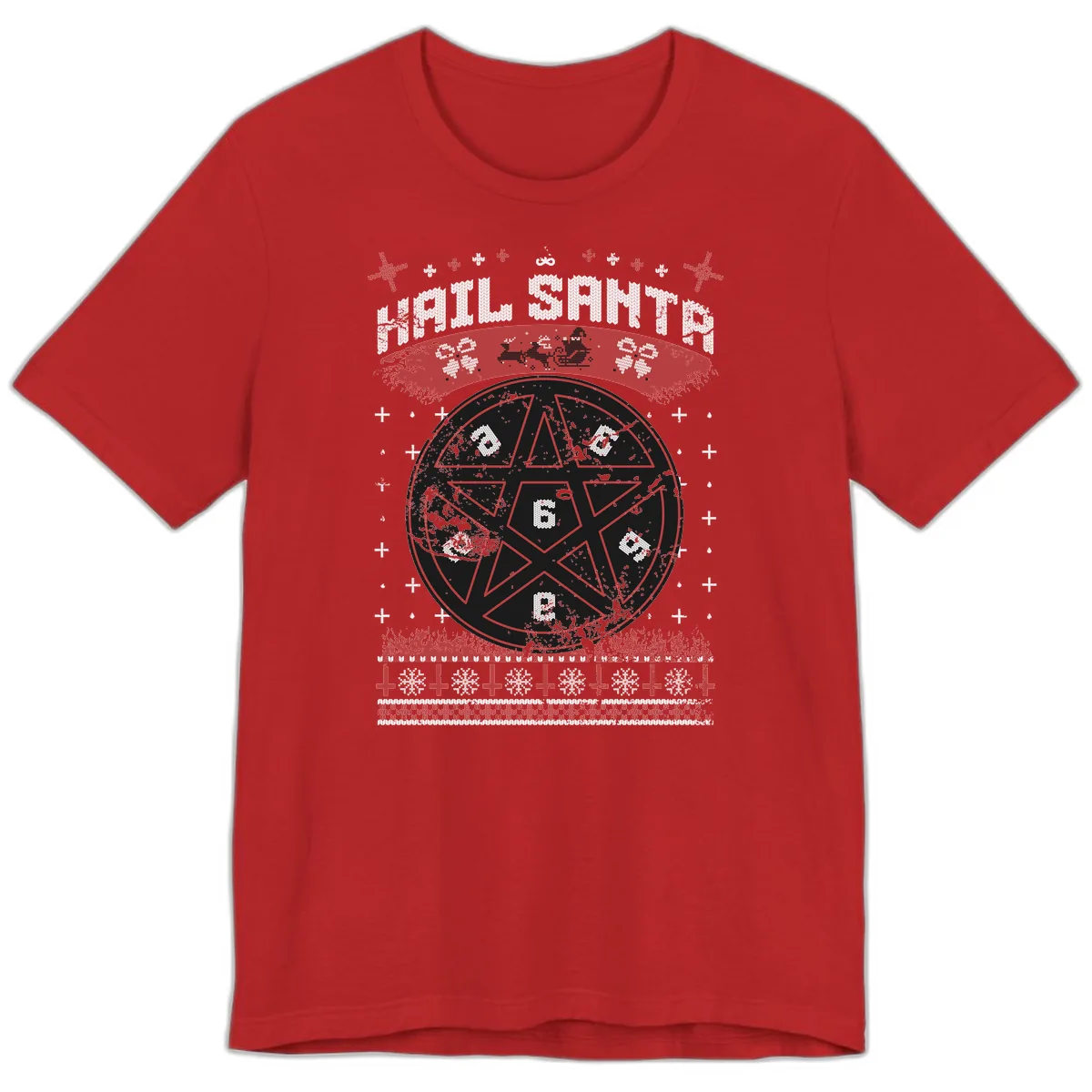 Hail Santa Ugly Christmas Sweater Premium T-Shirt in Red