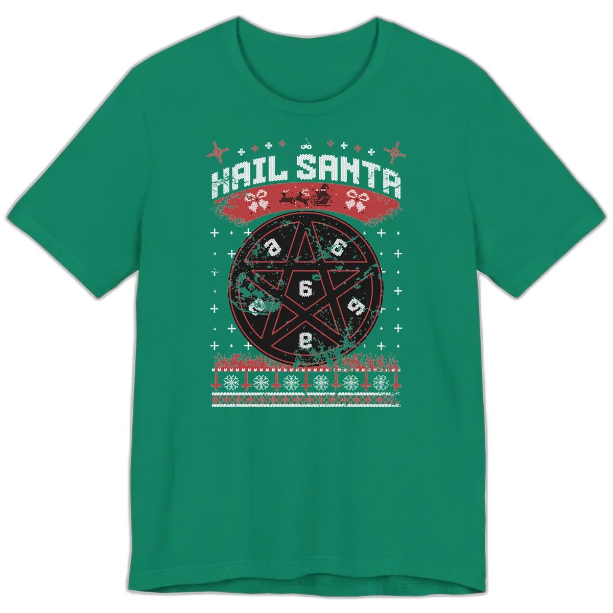 Hail Santa Ugly Christmas Sweater Premium T-Shirt in Kelly