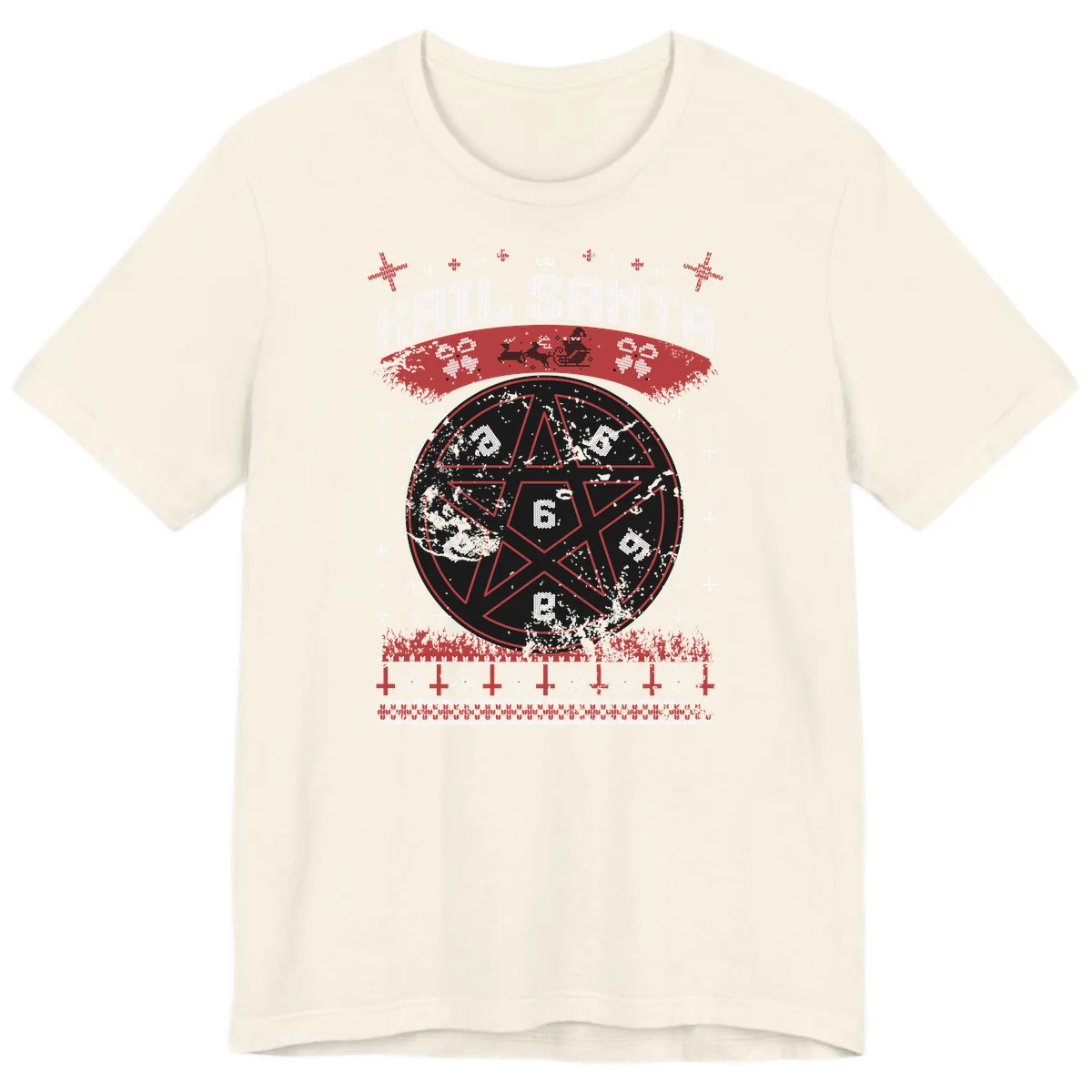 Hail Santa Ugly Christmas Sweater Premium T-Shirt in Natural