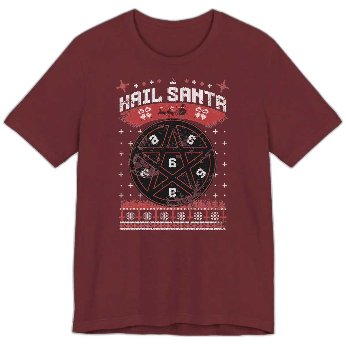 Hail Santa Ugly Christmas Sweater Premium T-Shirt in Heather Cardinal