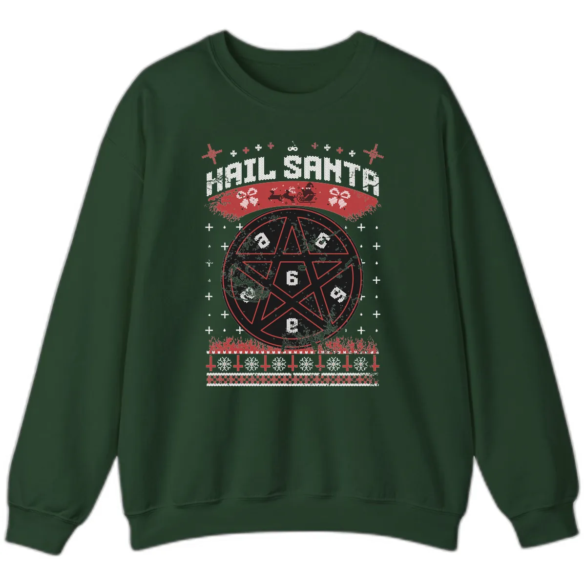 Hail Santa Ugly Christmas Sweater Sweatshirt in Forest Green