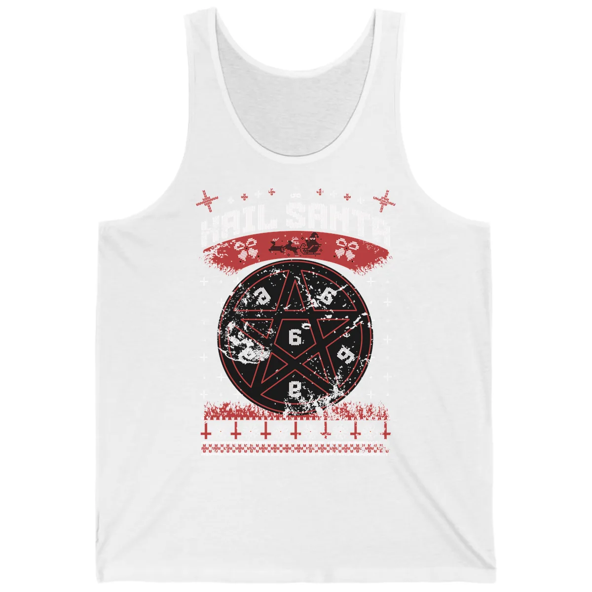 Hail Santa Ugly Christmas Sweater Tank in White