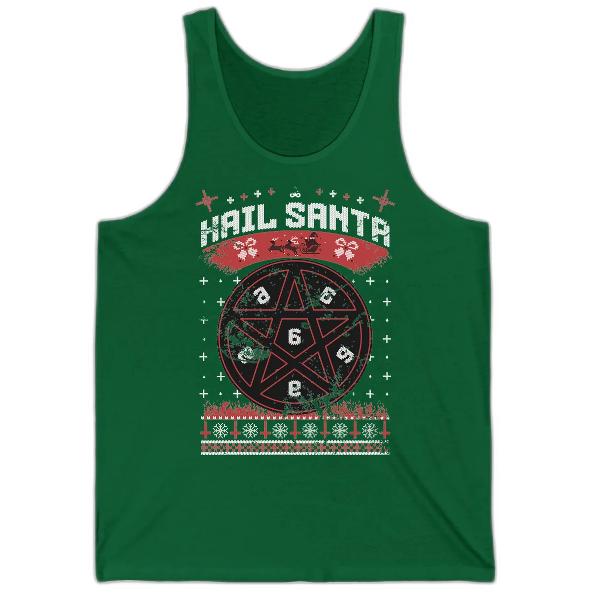 Hail Santa Ugly Christmas Sweater Tank in Kelly