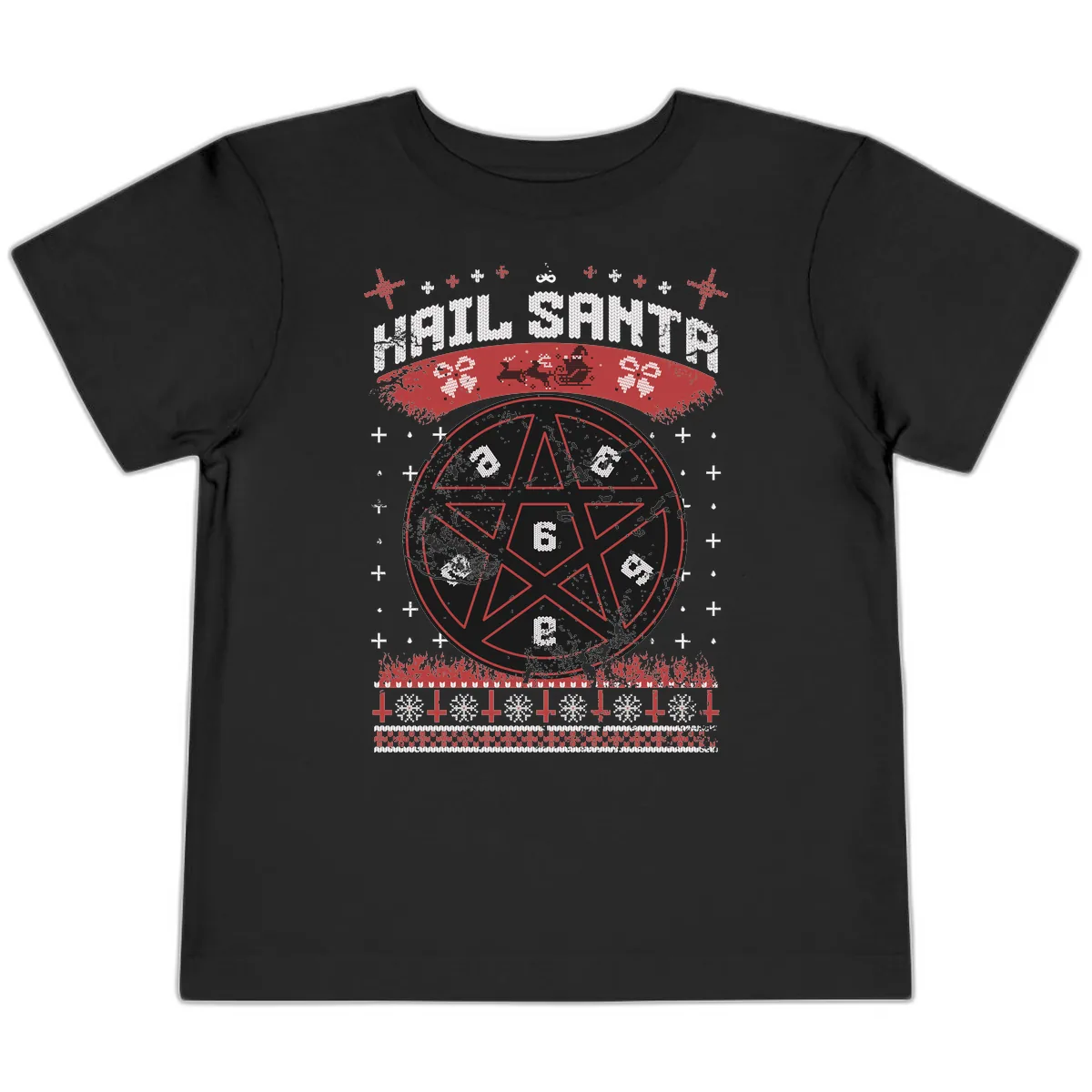 Hail Santa Ugly Christmas Sweater Toddler T-Shirt in Black