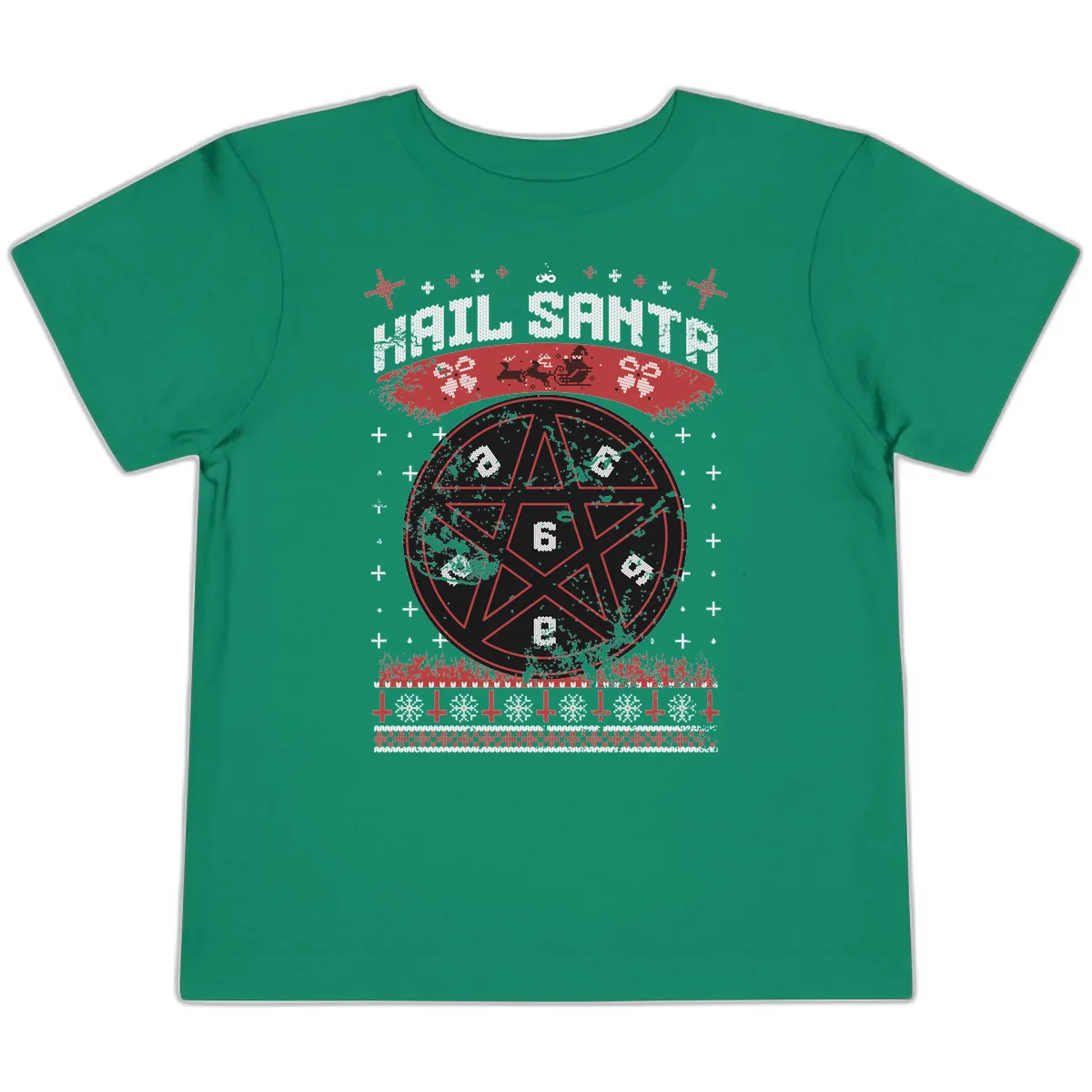 Hail Santa Ugly Christmas Sweater Toddler T-Shirt in Kelly