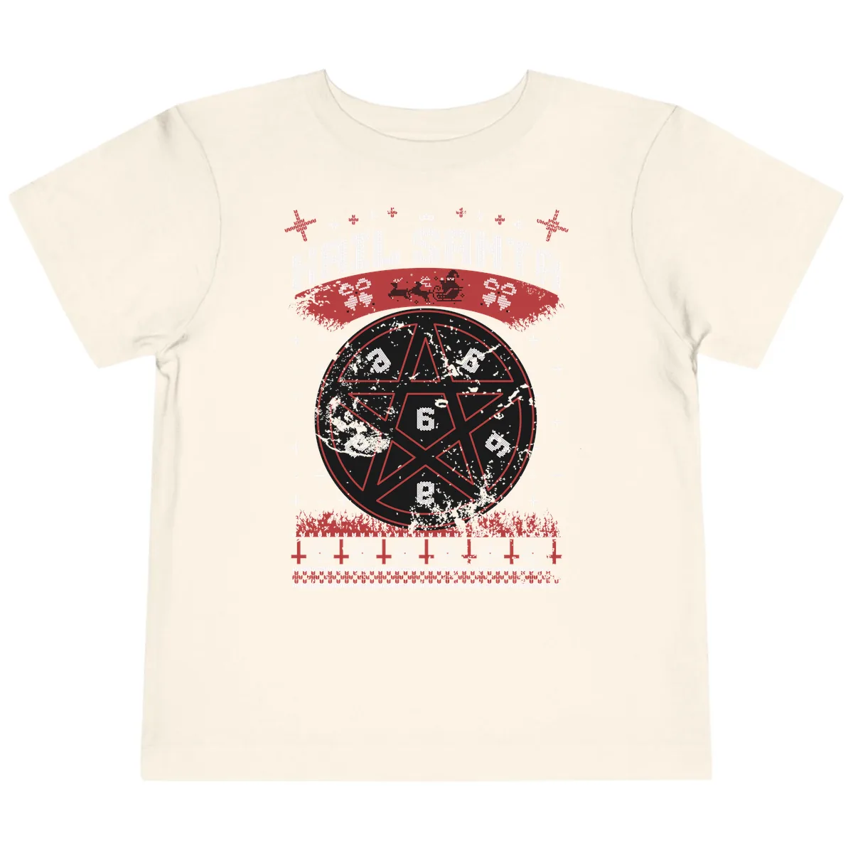 Hail Santa Ugly Christmas Sweater Toddler T-Shirt in Natural