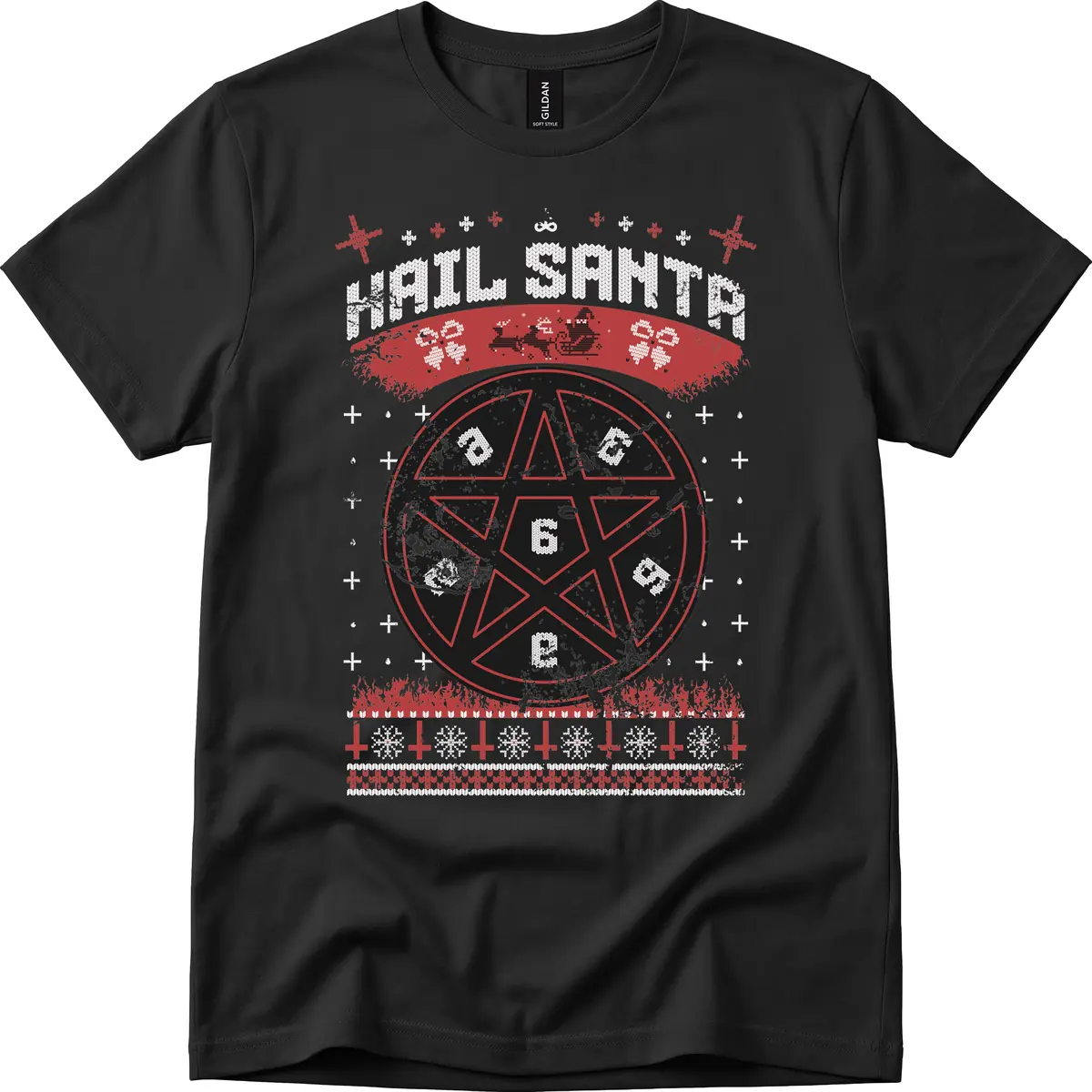 Hail Santa Ugly Christmas Sweater T-Shirt in Black