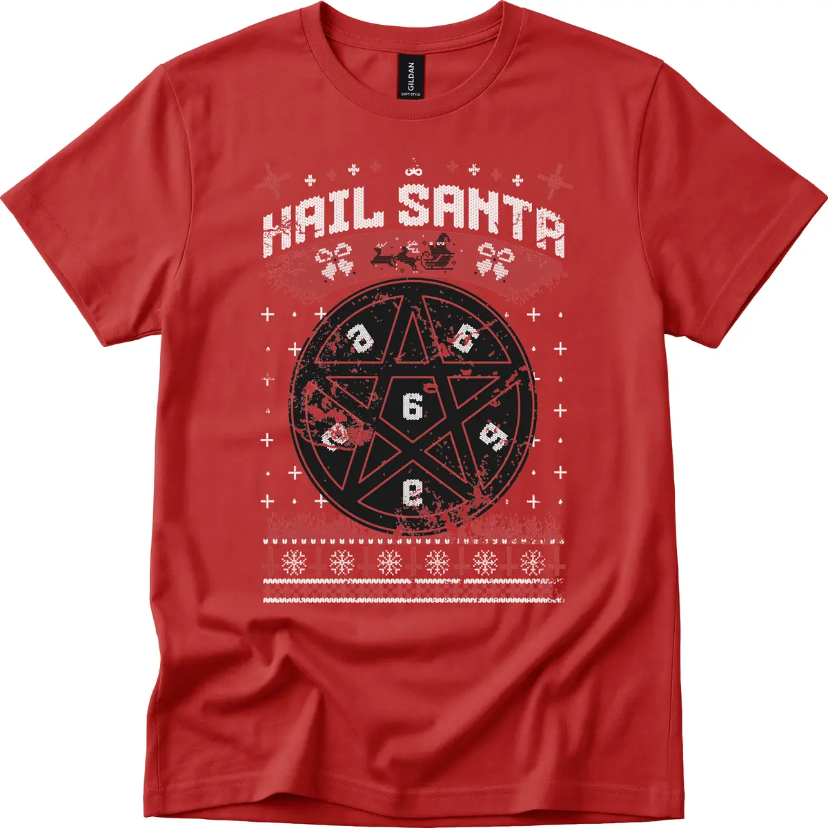 Hail Santa Ugly Christmas Sweater T-Shirt in Red