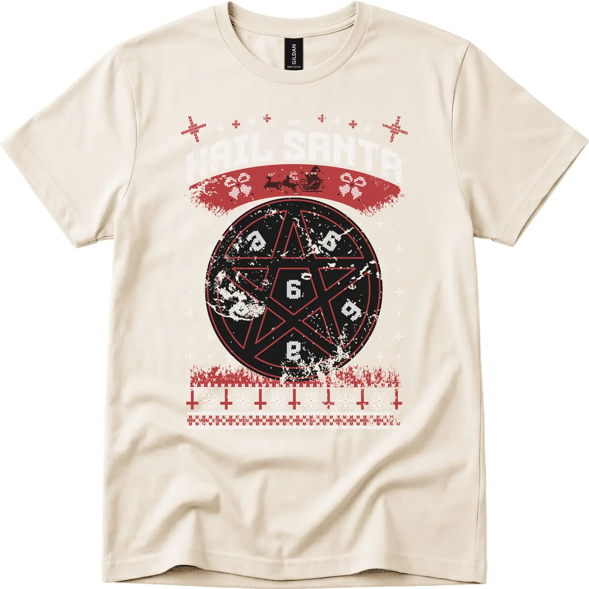 Hail Santa Ugly Christmas Sweater T-Shirt in Natural