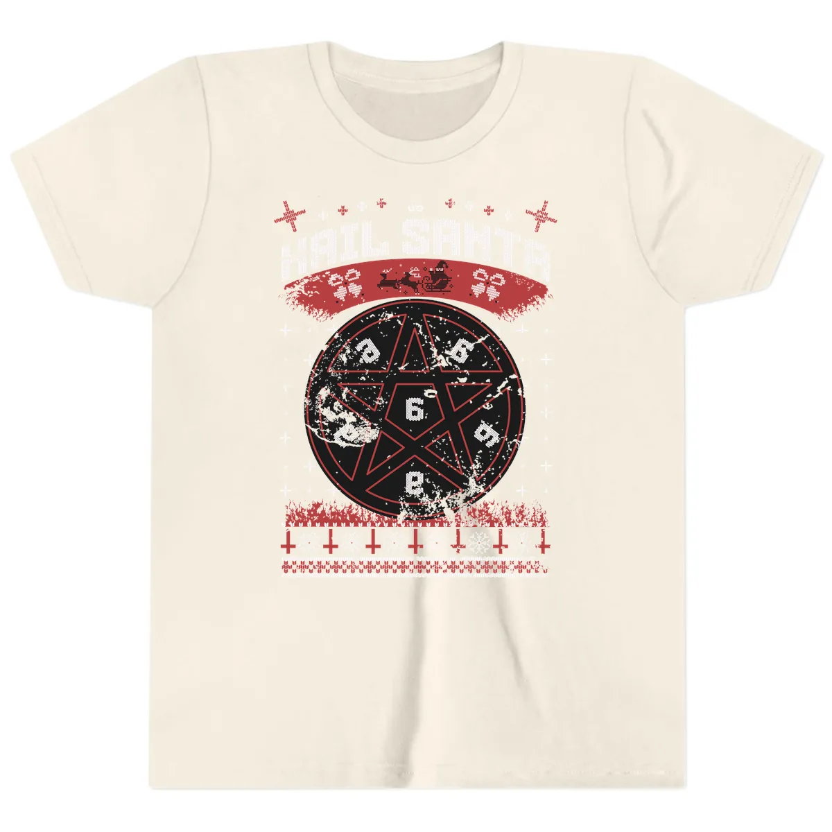 Hail Santa Ugly Christmas Sweater Youth T-Shirt in Natural