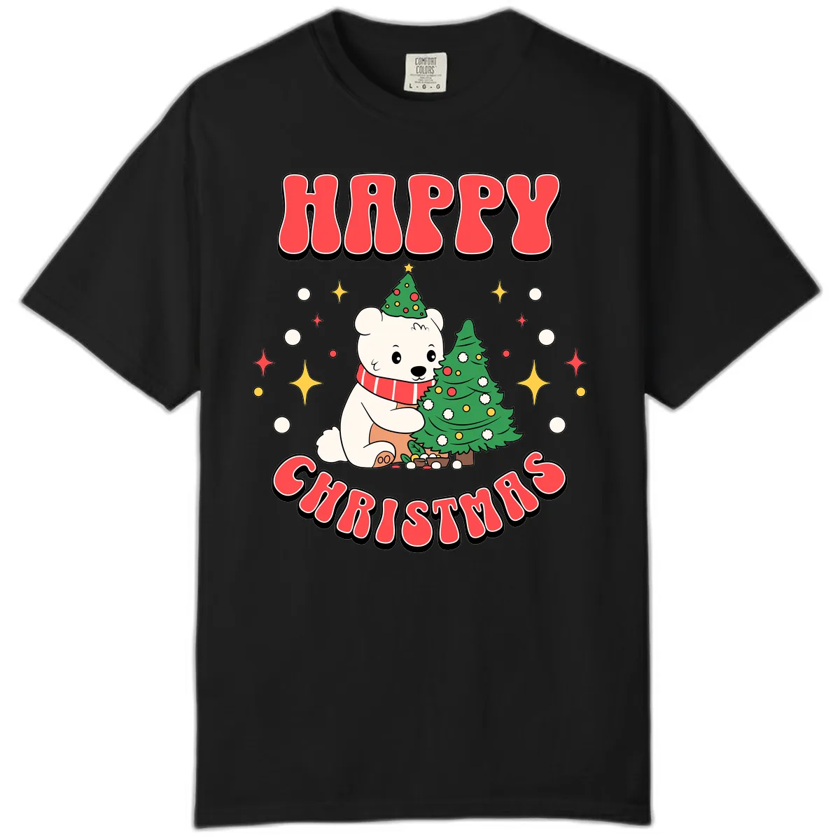Happy Polar Bear Christmas Comfort Color in Black