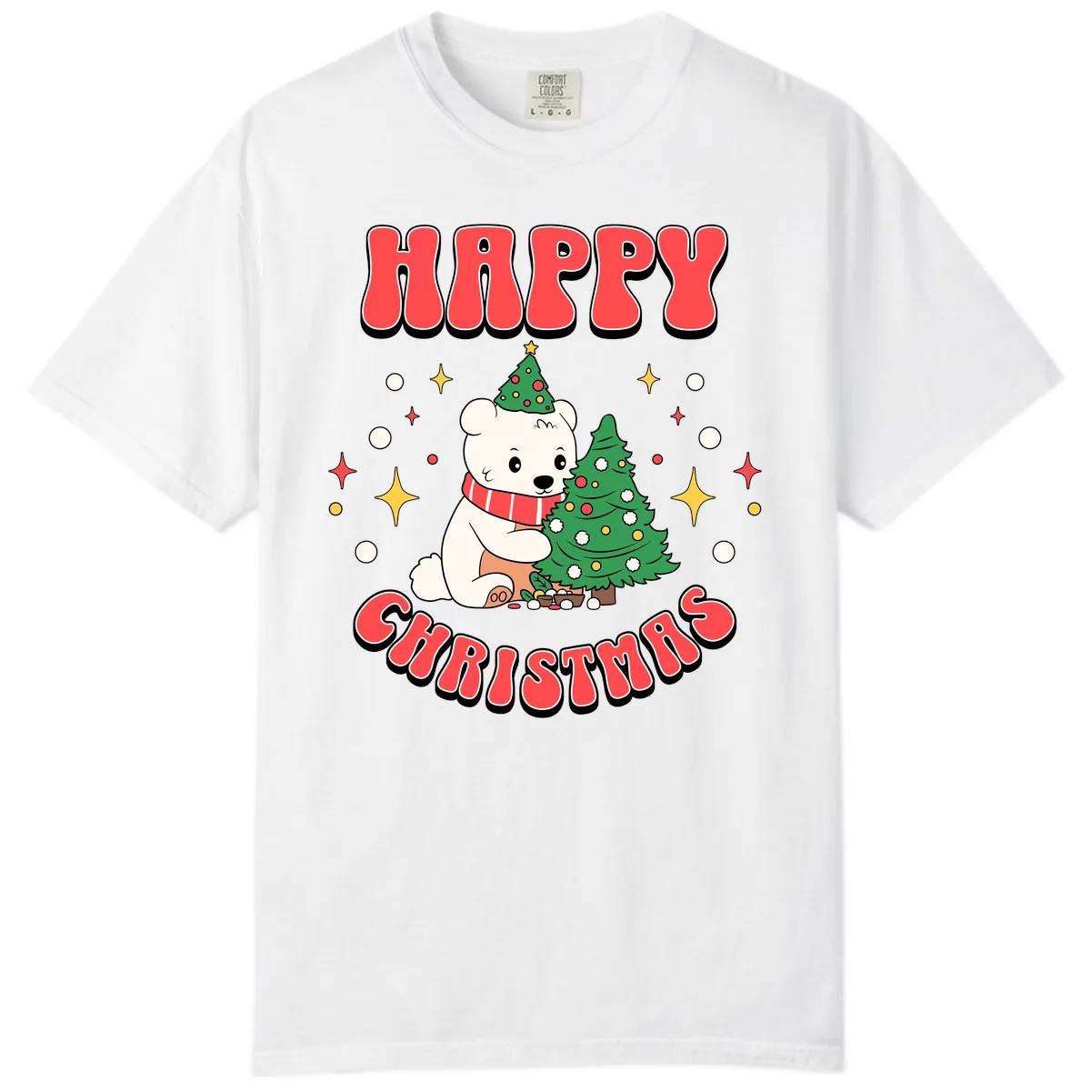 Happy Polar Bear Christmas Comfort Color in White