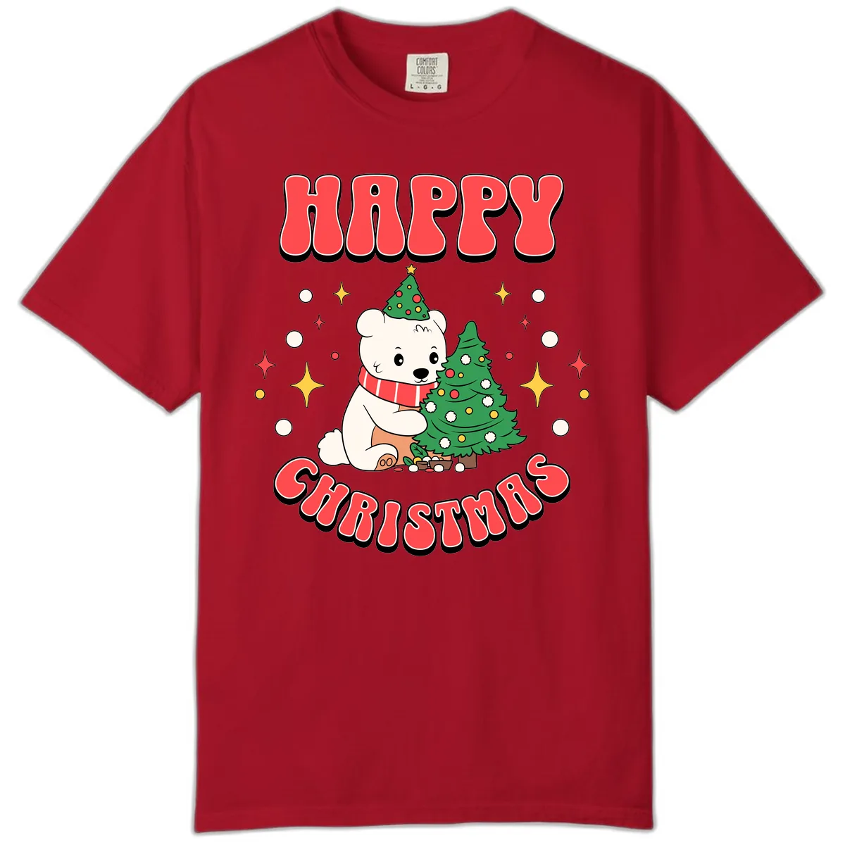 Happy Polar Bear Christmas Comfort Color in Red