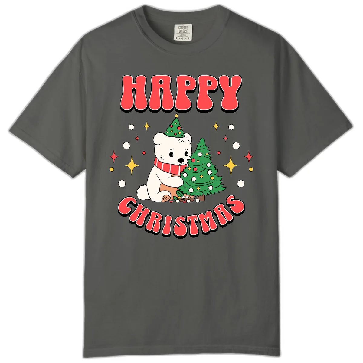 Happy Polar Bear Christmas Comfort Color in Pepper