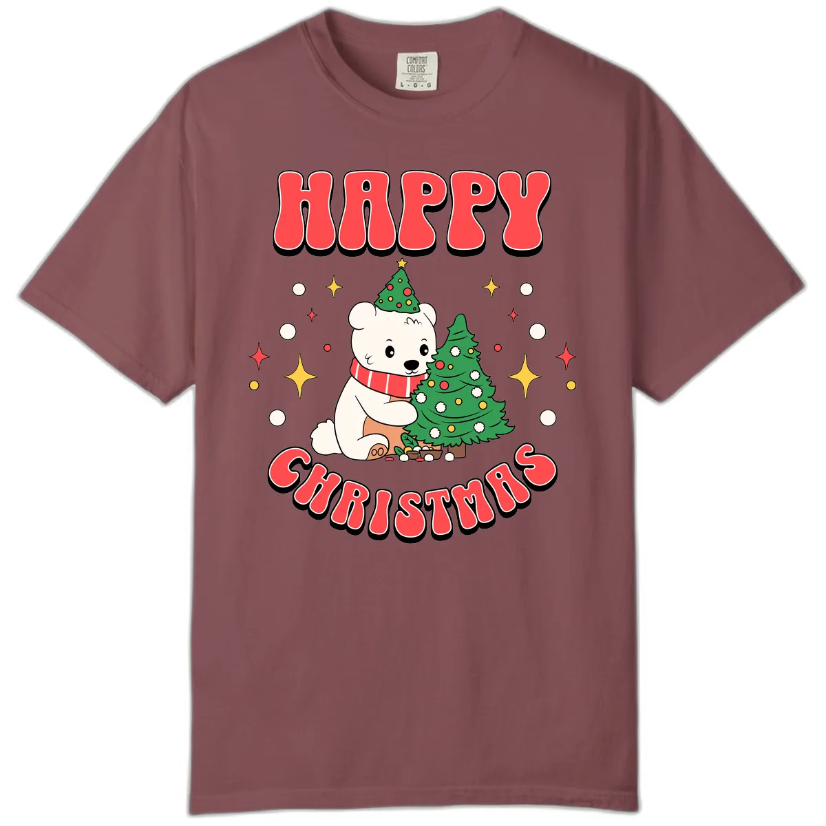 Happy Polar Bear Christmas Comfort Color in Brick