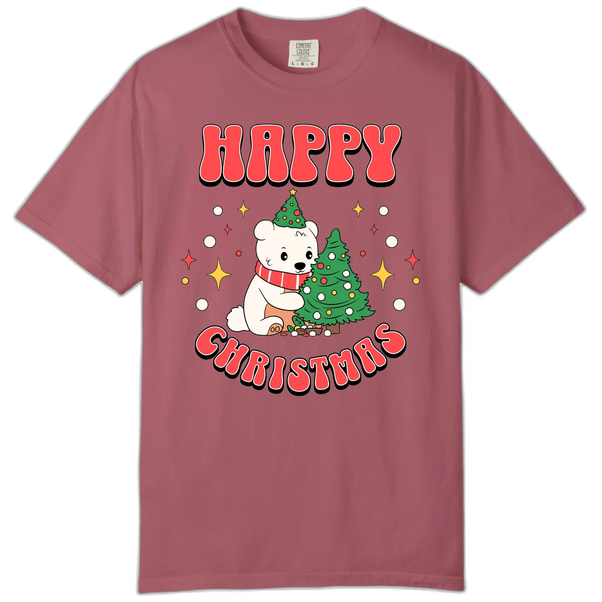 Happy Polar Bear Christmas Comfort Color in Crimson