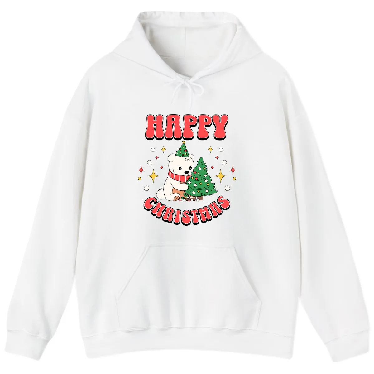 Happy Polar Bear Christmas Hoodie in White