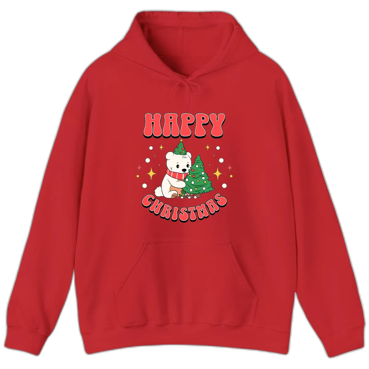 Happy Polar Bear Christmas Hoodie in Red