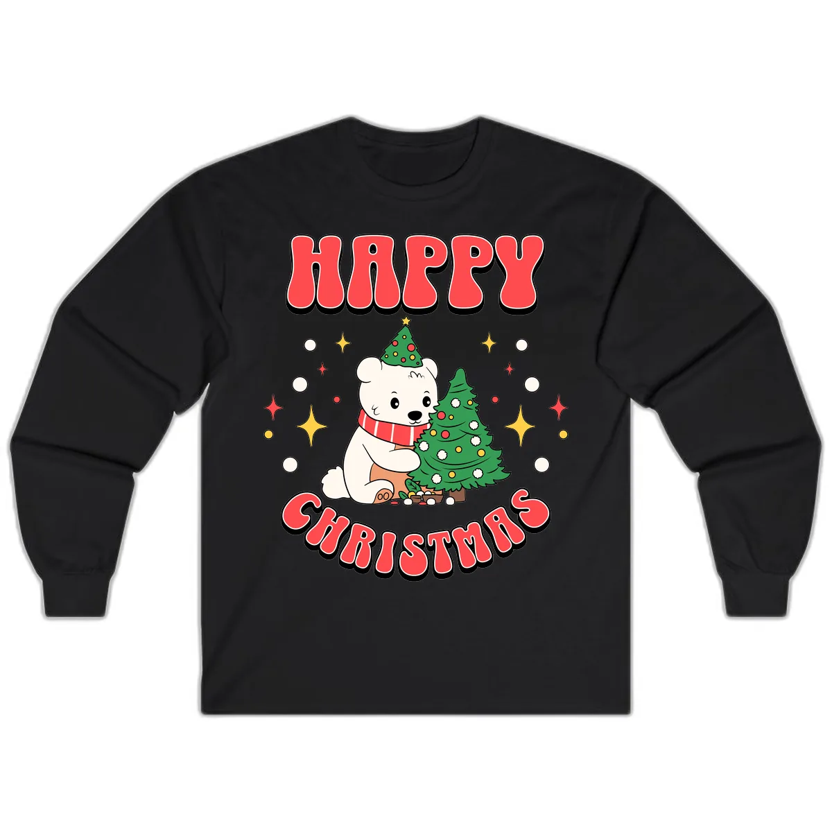 Happy Polar Bear Christmas Long Sleeve in Black
