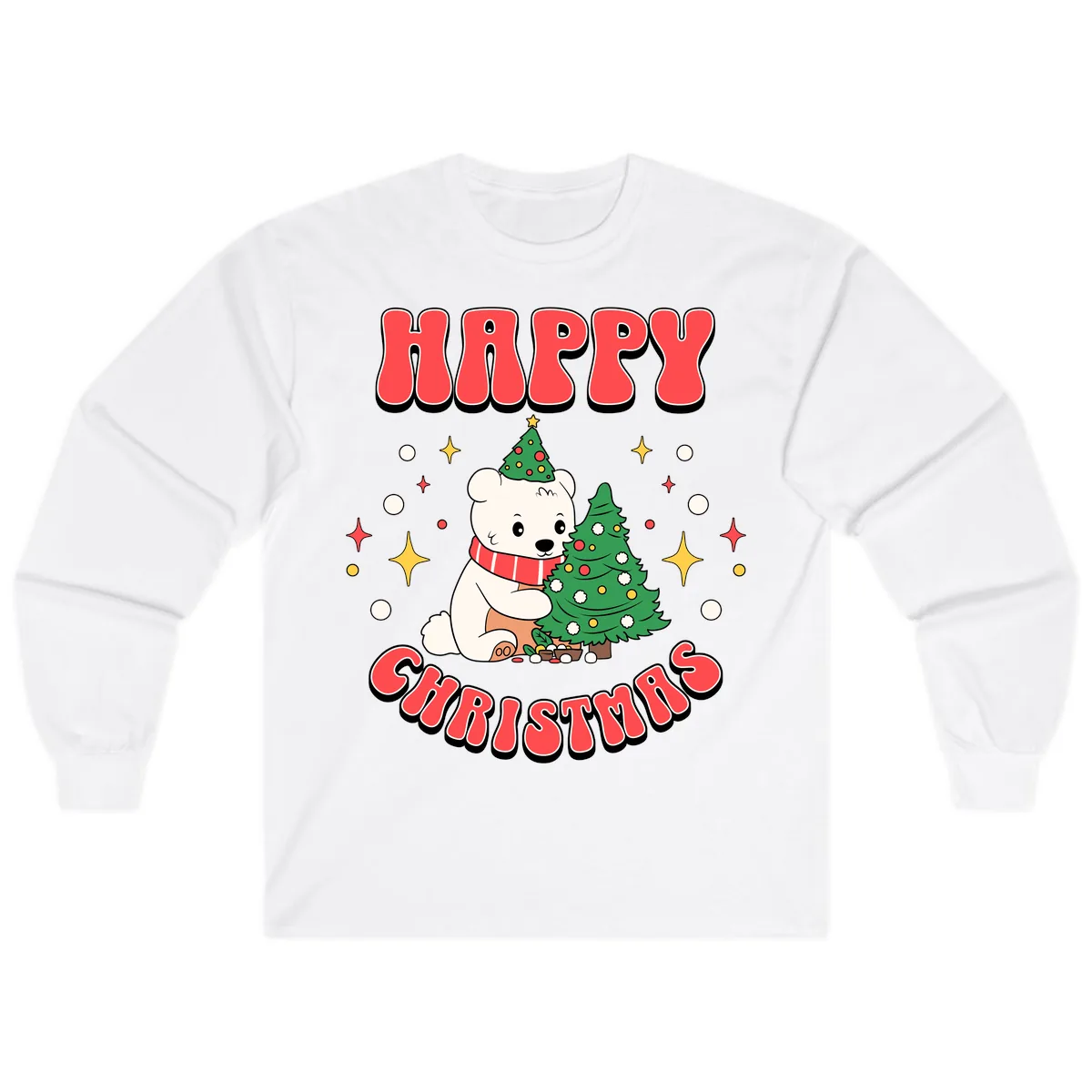 Happy Polar Bear Christmas Long Sleeve in White