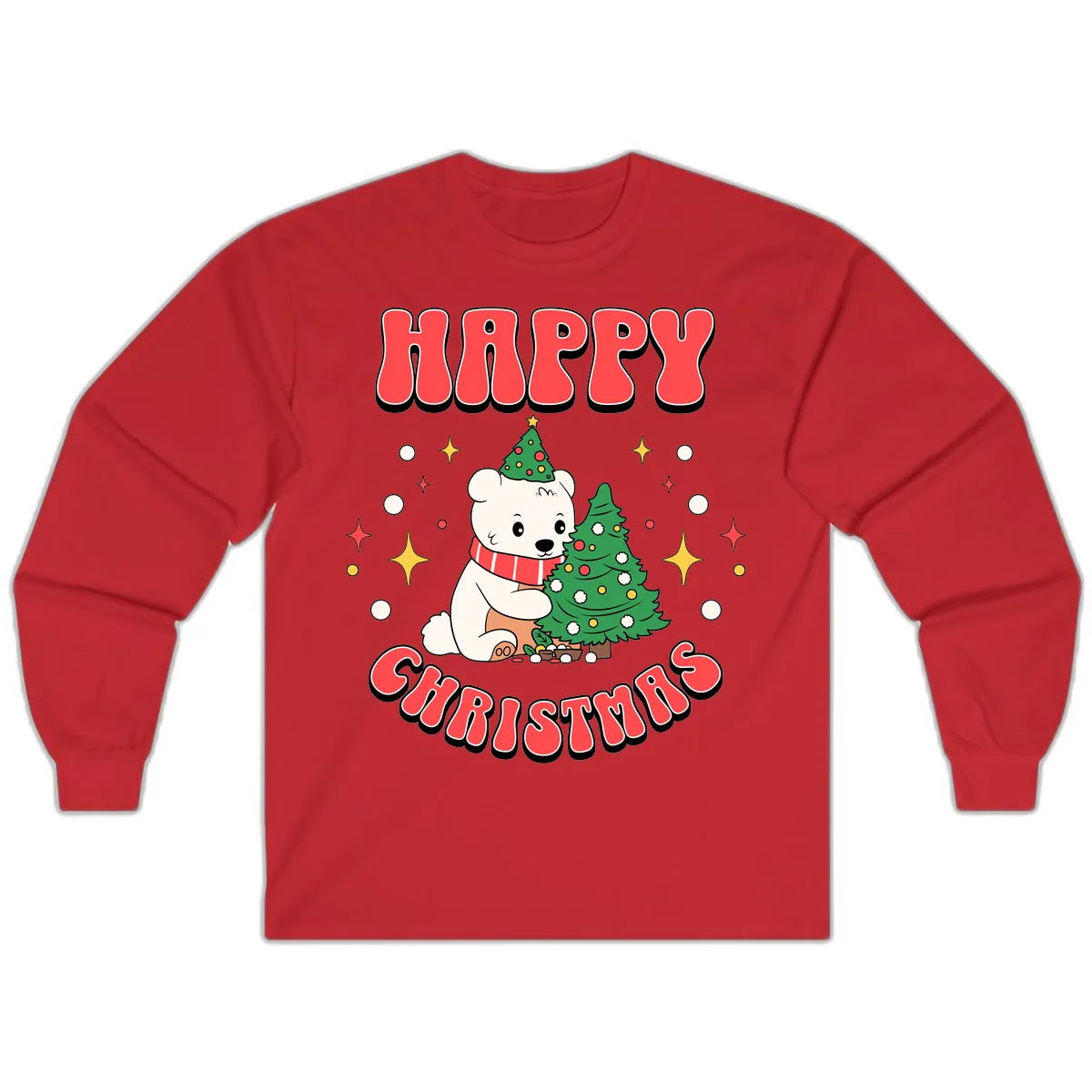 Happy Polar Bear Christmas Long Sleeve in Red