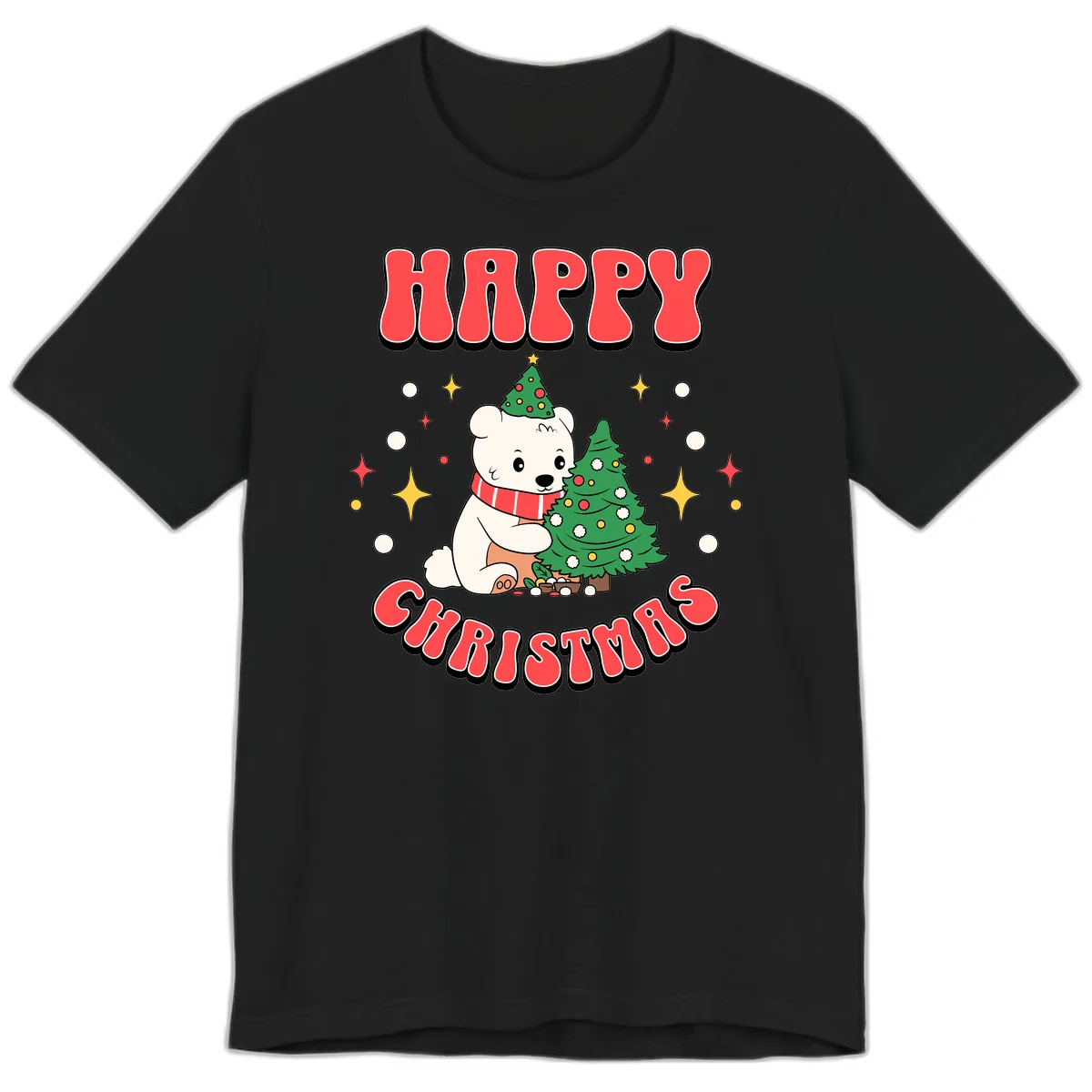 Happy Polar Bear Christmas Premium T-Shirt in Black