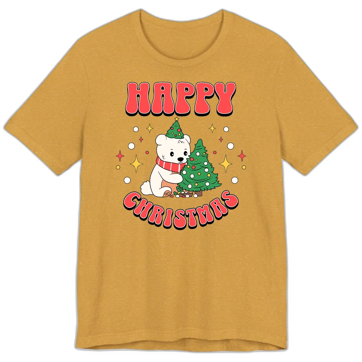 Happy Polar Bear Christmas Premium T-Shirt in Heather Mustard