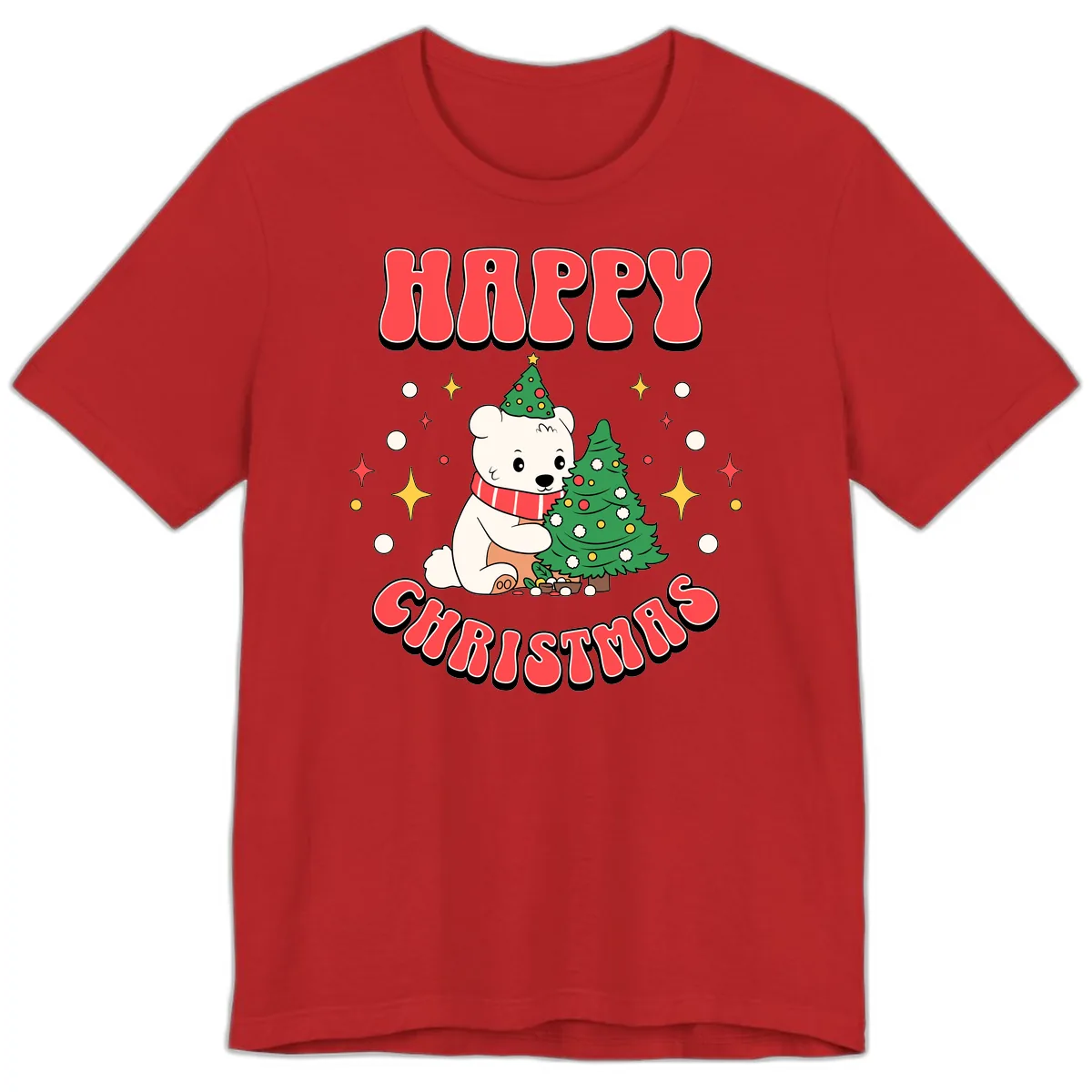 Happy Polar Bear Christmas Premium T-Shirt in Red